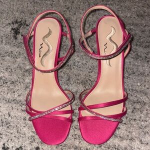 Nina Pink Strappy Heels with rhinestone detailing  dainty straps